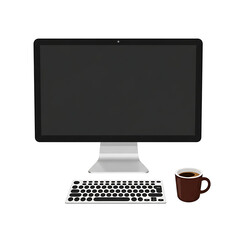 Fototapeta premium Sleek Computer Setup Monitor Keyboard and Coffee Cup Illustration.