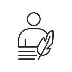 Author, icon in line design. Author, writer, novelist, book creator, literature, manuscript, storytelling on white background vector. Author, editable stroke icon