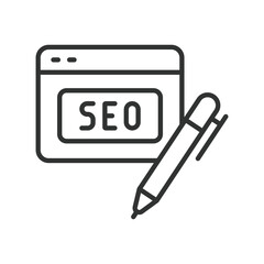 SEO writing, icon in line design. Keyword optimization, content, search engine ranking, web content, SEO content, meta description on white background vector. SEO writing, editable stroke icon