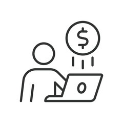 Freelance, icon in line design. Freelance, remote work, freelancer, digital nomad, gig economy, self-employed, laptop on white background vector. Freelance, editable stroke icon