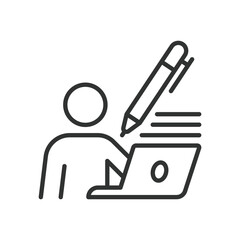 Creative writing, icon in line design. Creative writing, storytelling, imagination, writer, fiction, poetry, novel on white background vector. Creative writing, editable stroke icon