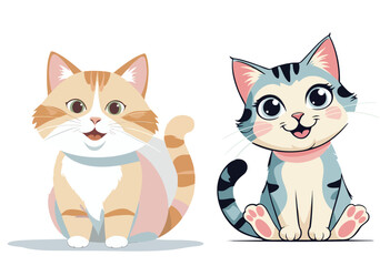 Illustration Vector of Two Cartoon Cats with Striped Patterns in Pastel Colors Cheerful Design
