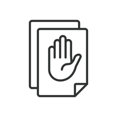 Plagiarism, icon in line design. Plagiarism, copyright, copy, duplicate, illegal content, intellectual property, originality on white background vector. Plagiarism, editable stroke icon