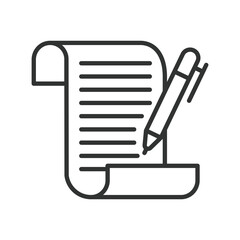 Long writing, icon in line design. Long writing, manuscript, content creation, lengthy article, document, essay, storytelling on white background vector. Long writing editable stroke icon