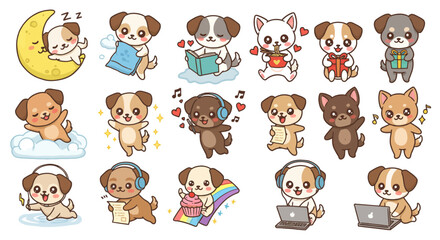 Emoji character sticker of adorable kawaii chibi dog characters