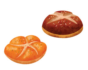 Watercolor Sweet Savory Bun Bread Vector Illustration