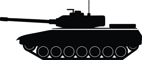Fototapeta premium Vector art of a striking black silhouette of a modern military tank on a white background