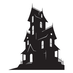 Obraz premium From attic to cellar, whispers roam – Haunted House silhouette shown with vintage Haunted House vector – Haunted House illustration – Halloween silhouette