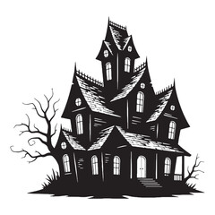 A creaking legend on the hill – Haunted House silhouette built with sinister Haunted House vector – Haunted House illustration – Halloween vector

