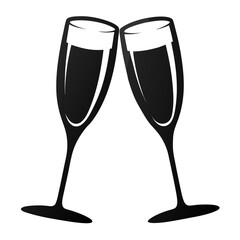 Champagne Glasses vector clean black silhouette design white background