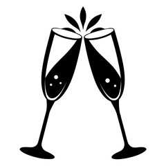 Champagne Glasses vector clean black silhouette design white background