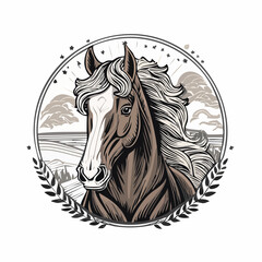 Obraz premium horse vector engraving and linocut style illustration