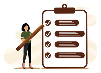 Woman Checking Off Tasks on a Large Clipboard Checklist.