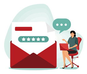 Professional Woman Evaluating Client Feedback on Laptop with Email Theme.
