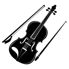 Violin and Bow vector clean black silhouette design white background