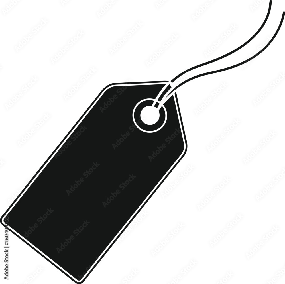 Poster vector art of a simple black and white vector illustration of a blank price tag with string