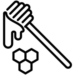Outline icon of honey dipper and honeycomb. Vector with editable stroke. Great for food, bee, or organic design.