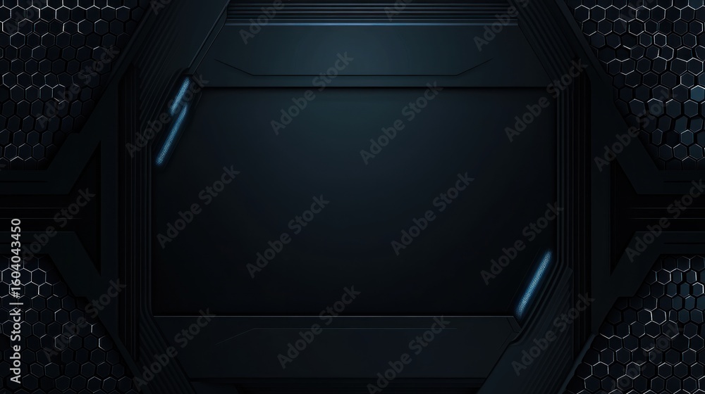 Poster futuristic dark background with hexagonal grid and light accents