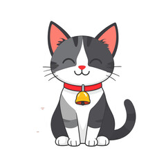 Fototapeta premium Pixel Art Cute Sitting Cat With Bell Collar