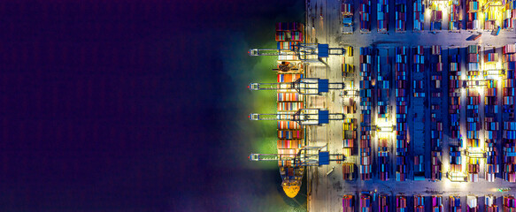 Banner of Container ship in ocean, Freight Transportation cargo, Shipping, Nautical Vessel. Logistics import export Container Cargo ship over sea. OverseaTransport business. © unikyluckk