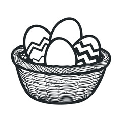 Obraz premium Basket of easter eggs with zigzag patterns in black and white illustration