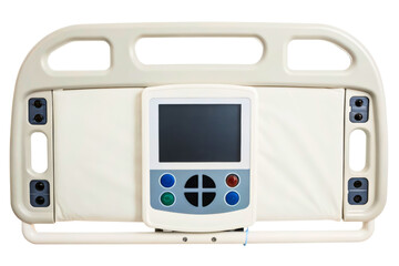 Fototapeta premium Hospital bed control panel with screen and buttons for patient care isolated with transparent background