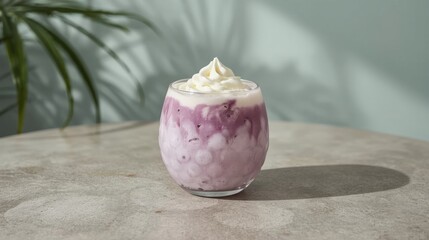 Unique Purple Iced Taro Milk Drink: Whipped Cream Topping, Professional Food Photography