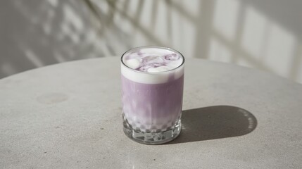 Unique Purple Iced Taro Milk Drink: Whipped Cream Topping, Professional Food Photography
