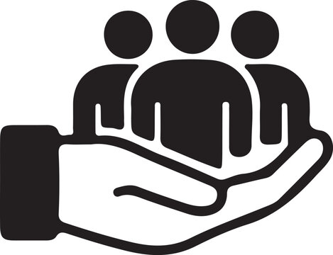 Hand holding three people icon group support