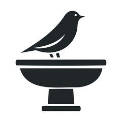 Fototapeta premium Silhouette of bird on birdbath: minimalist black and white design