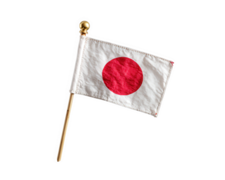 Japanese flag transparency background red circle fabric texture wooden stick isolated national symbol Asia patriotism celebration cheerful