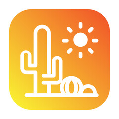 Vibrant desert scene icon with saguaro cactus under the sun, a clean line art style for a user interface button.