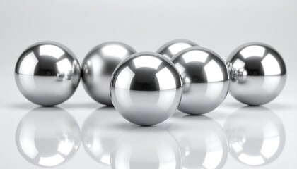 Shiny metallic spheres on white surface