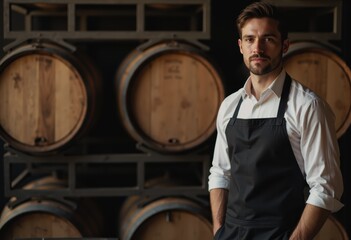 Sommelier selecting winter wines in a cozy wine cellar setting