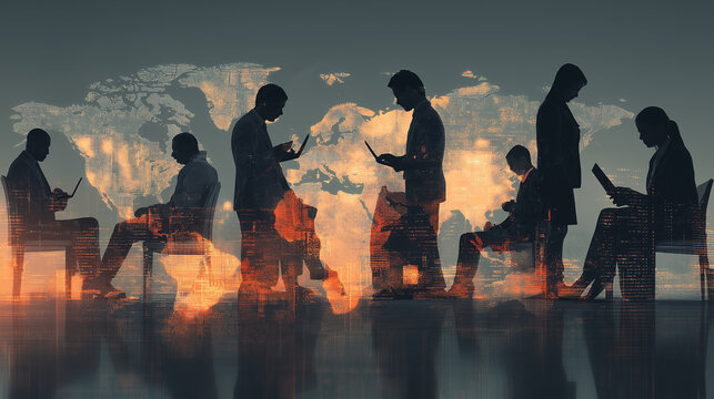 Data processing over diverse business people using laptop global business and digital interface concept - Powered by Adobe