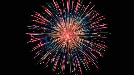 Fototapeta premium Radiant Burst: Vibrant streams of light explode in a colorful firework display against a dark sky, celebrating a special event.