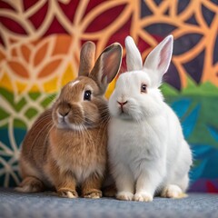 Obraz premium two rabbits in the garden