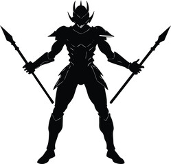 Obraz premium Silhouette of a warrior with two spears standing ready new 2025 trendy