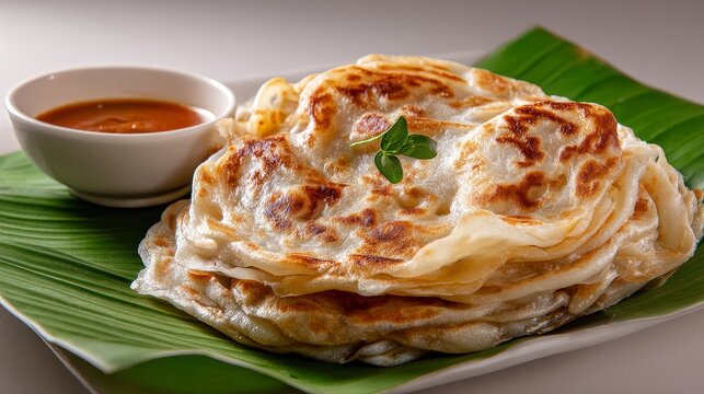 Delicious roti prata flatbread experience in malaysia traditional indian food on banana leaf soft and flavorful