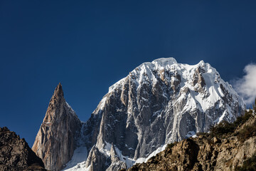 Lady finger and Hunza peak mountains with snow capped.in the autumn scenery, Karakoram range. Hunza valley, Pakistan