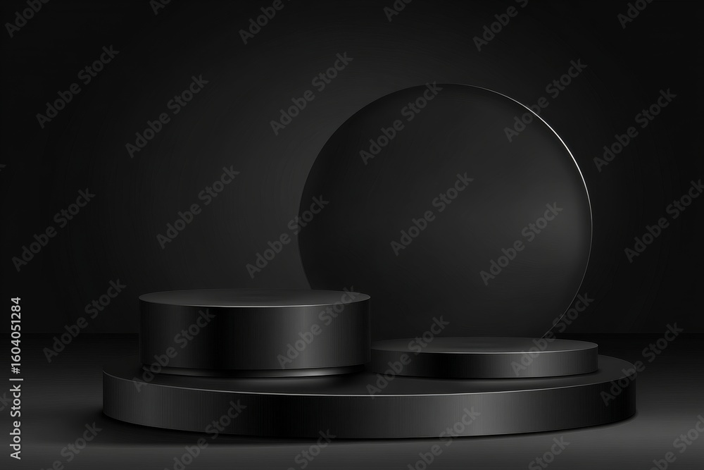 Poster the image depicts a scene with a podium, created using 3d rendering, for presenting a product