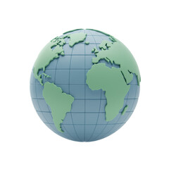 A 3D rendered Earth globe, showing continents on a blue grid against black.