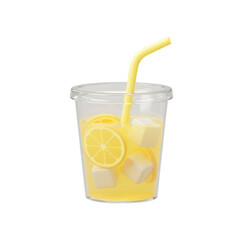 A 3d render of a refreshing lemonade drink with ice and lemon slices