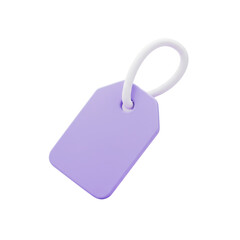 Fototapeta premium A blank purple tag with a white string isolated on a black background.