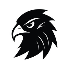 Fierce hawk head with narrowed eyes and raised brow silhouette for banner advertisement