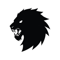 A fierce lion head roaring with sharp mane in a striking silhouette style