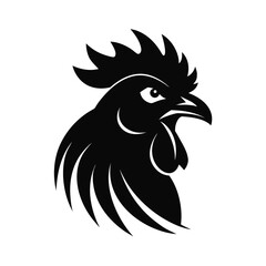 Bold rooster head silhouette with open beak and raised comb for banners and advertisements