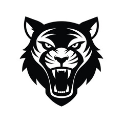 Fierce tiger head snarling with sharp ears in a striking silhouette design