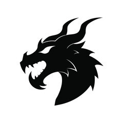 Powerful mythical dragon head silhouette breathing fiery flames for banners and advertisements
