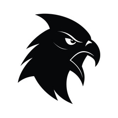 Fierce parrot head with sharp curved beak and raised wing silhouette for banners and advertisements